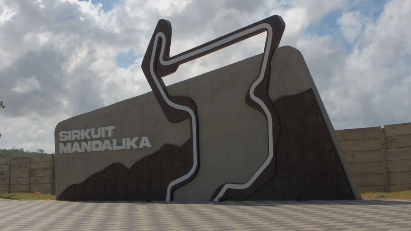 Mandalika Circuit entrance near Kuta Lombok, symbolising the rapid development and changing landscape of South Lombok in recent years.