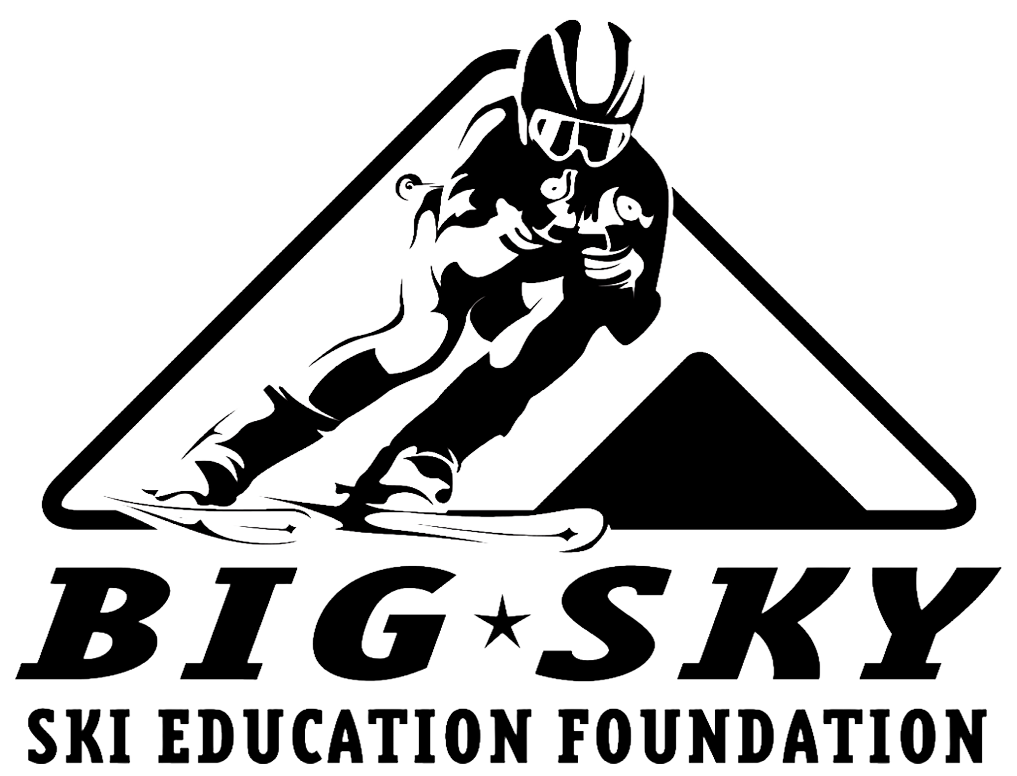 A black and white logo of a skier in a racing tuck wearing a helmet and goggles.