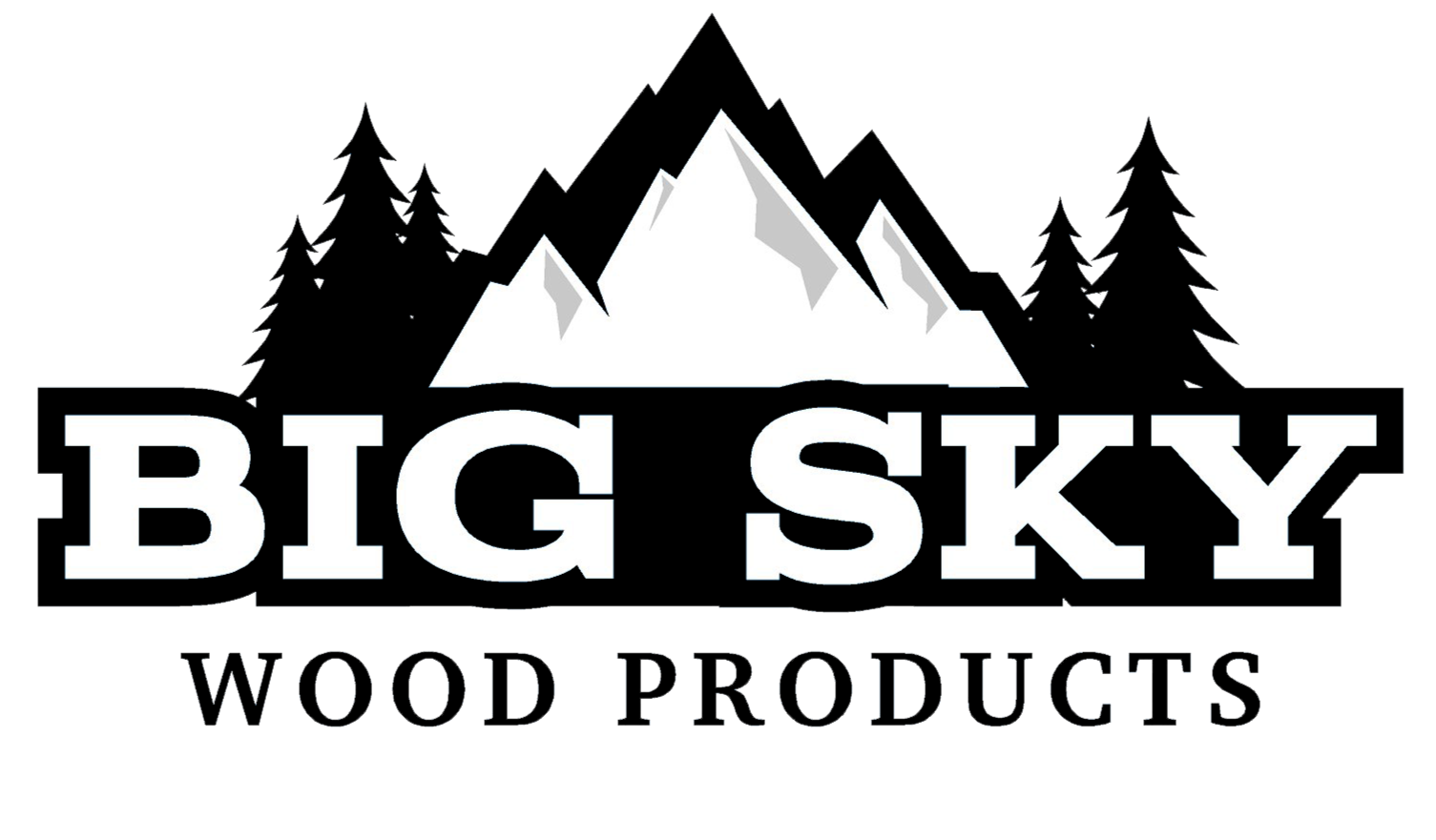 Logo of Big Sky Wood Products featuring a mountain with trees above the company's name.