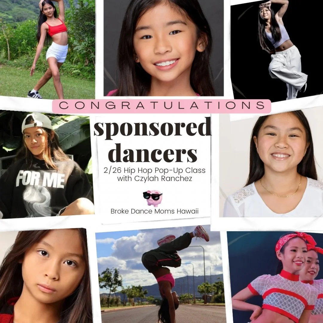 Collage of young girls dancing and posing, with text about a hip hop pop-up class in Hawaii, sponsored by Broke Dance Moms Hawaii.