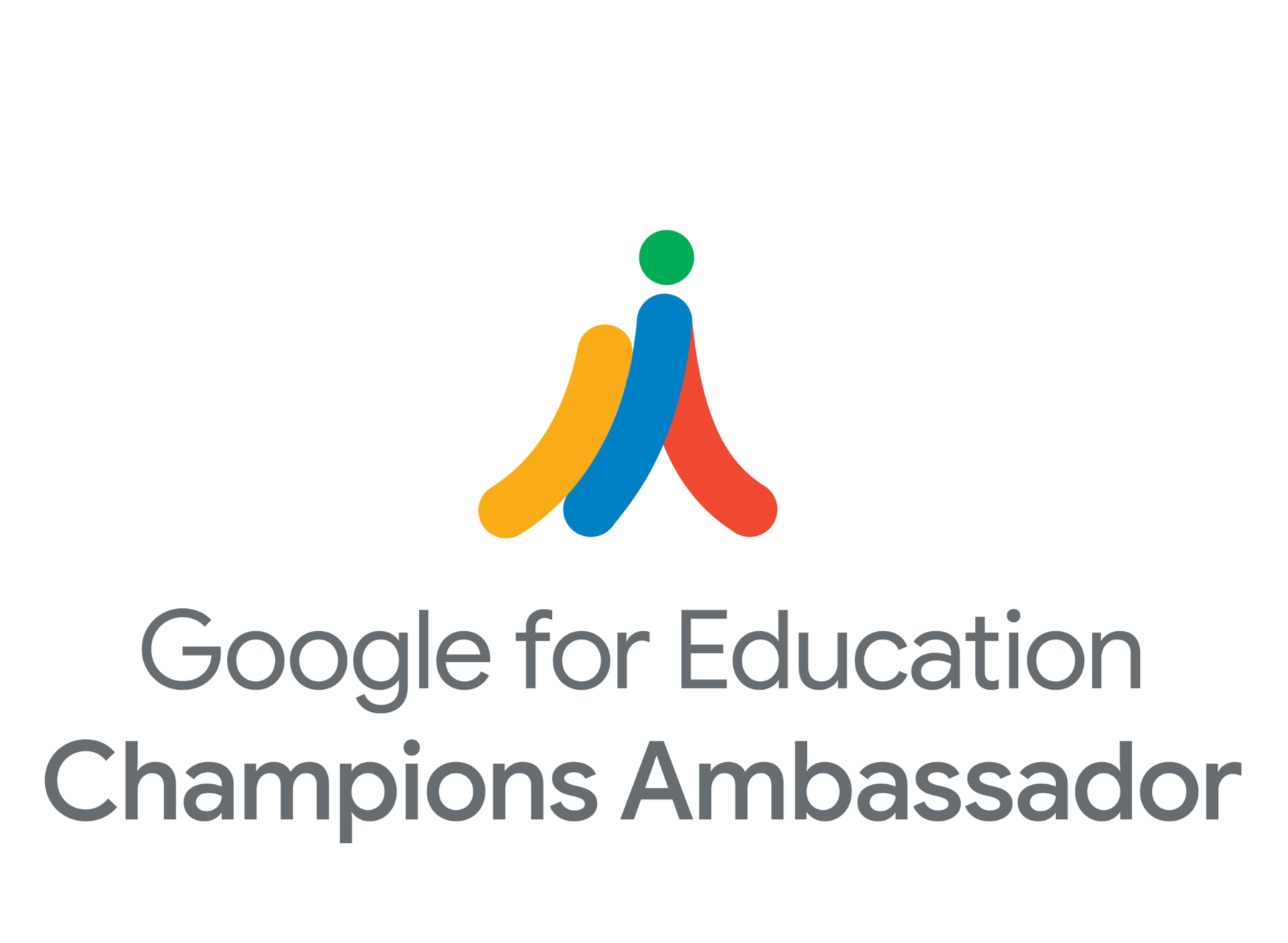 Google for Education Champions Ambassador logo with three abstract human figures in yellow, blue, and red, with a green circle head, above the text 'Google for Education Champions Ambassador'.