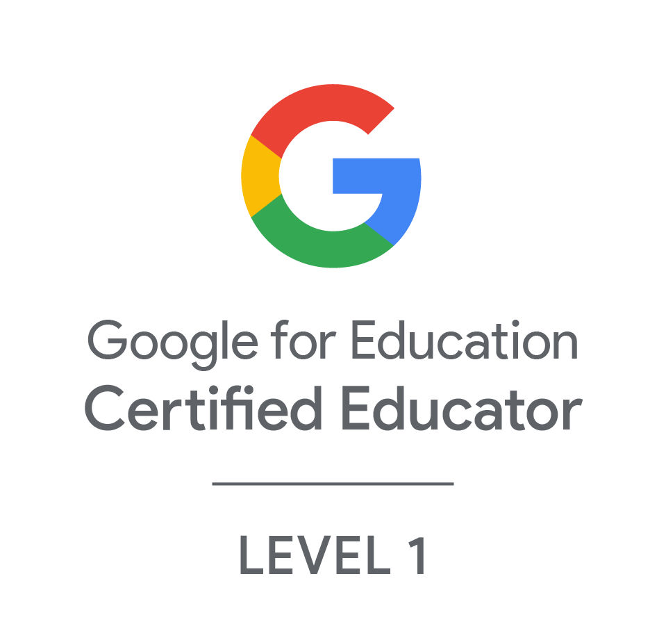 Google for Education Certified Educator Level 1 badge featuring the Google logo and text.