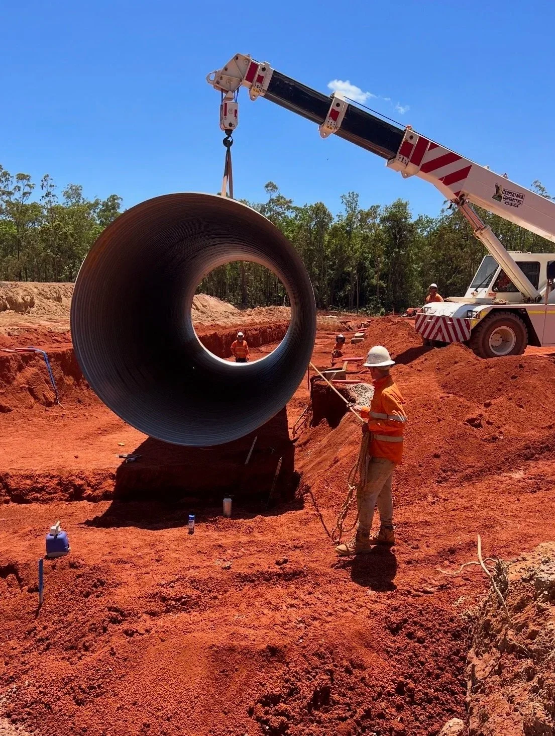 Large diameter steel culvert installation at the Amrun mine project by JR Pipelines