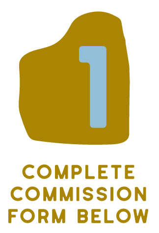 Gold-colored badge with the number one and the text 'Complete Commission Form Below' in gold.