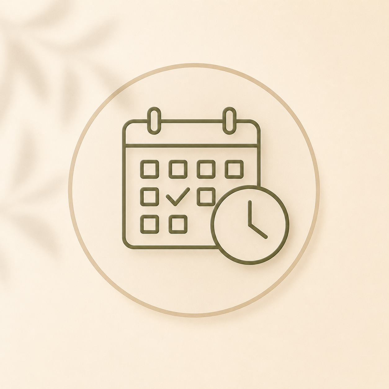 Icon of a calendar with check marks and a clock, representing scheduling or appointment time.