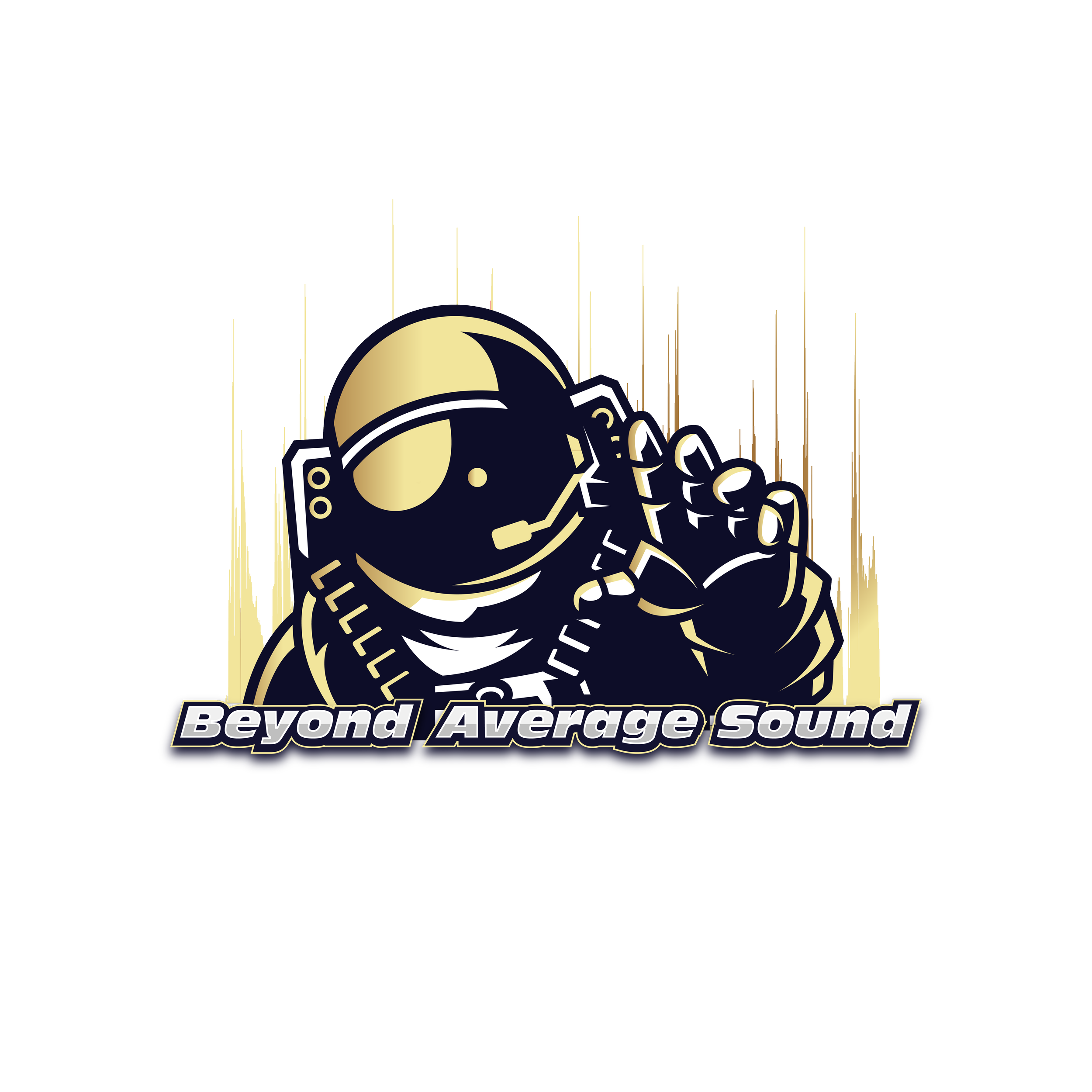 Graphic design with a skull wearing a helmet and crossbones. The text says 'Beyond Average Sound' in bold letters.