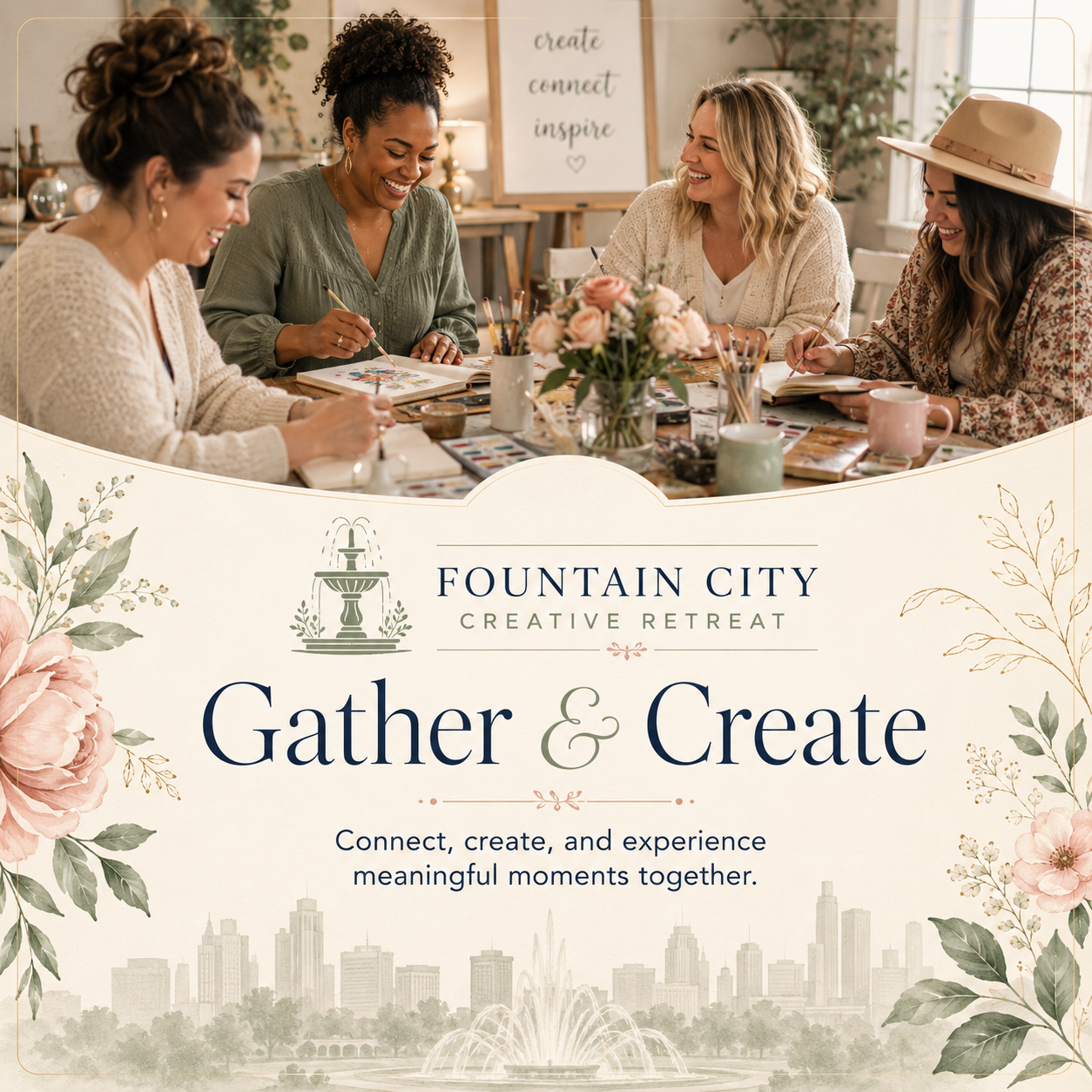 Guests gathering, creating, and connecting at Fountain City Creative Retreat near Kansas City during scrapbook retreats, quilting weekends, and creative group getaways designed around community and creativity.