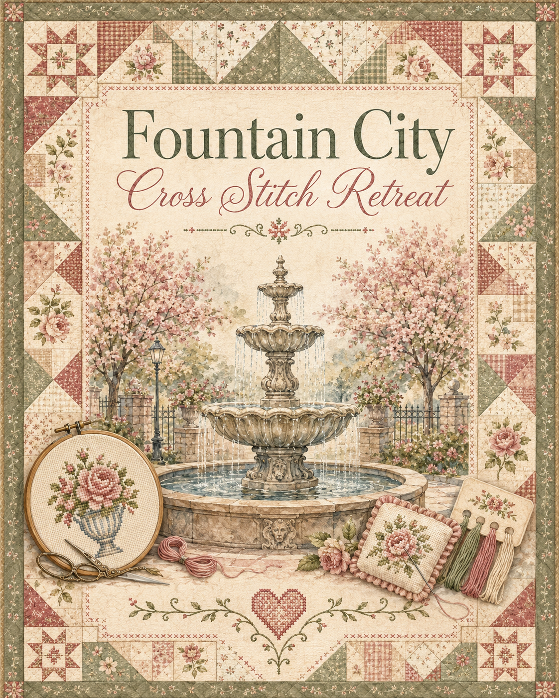 Cross stitch retreat experience at Fountain City Creative Retreat near Kansas City featuring inspiring creative spaces, comfortable accommodations, and community-focused weekends for stitchers, makers, and creative groups.