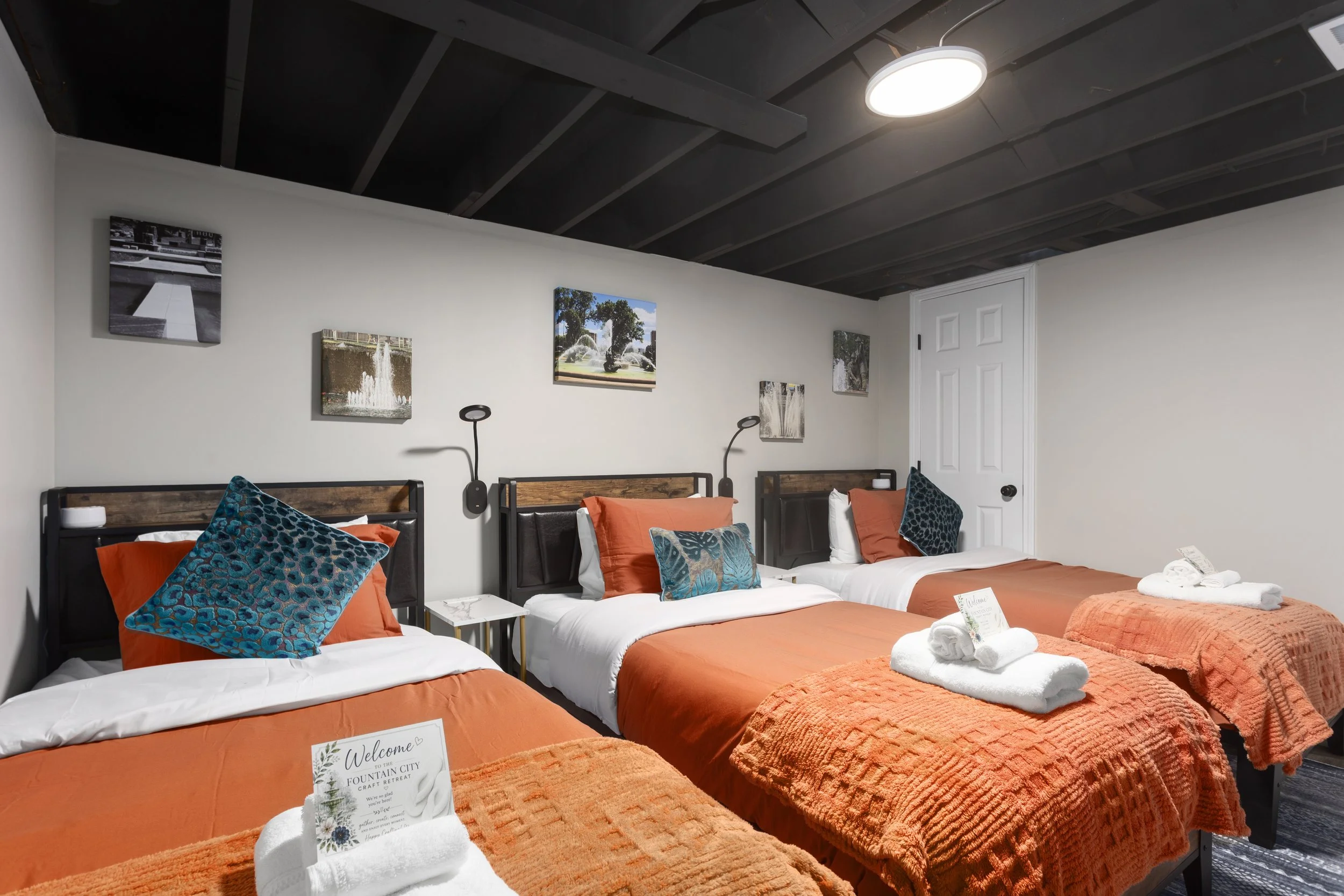 Creative retreat amenities including workspace, accommodations, gathering spaces, kitchen, and lounge areas near Kansas City.