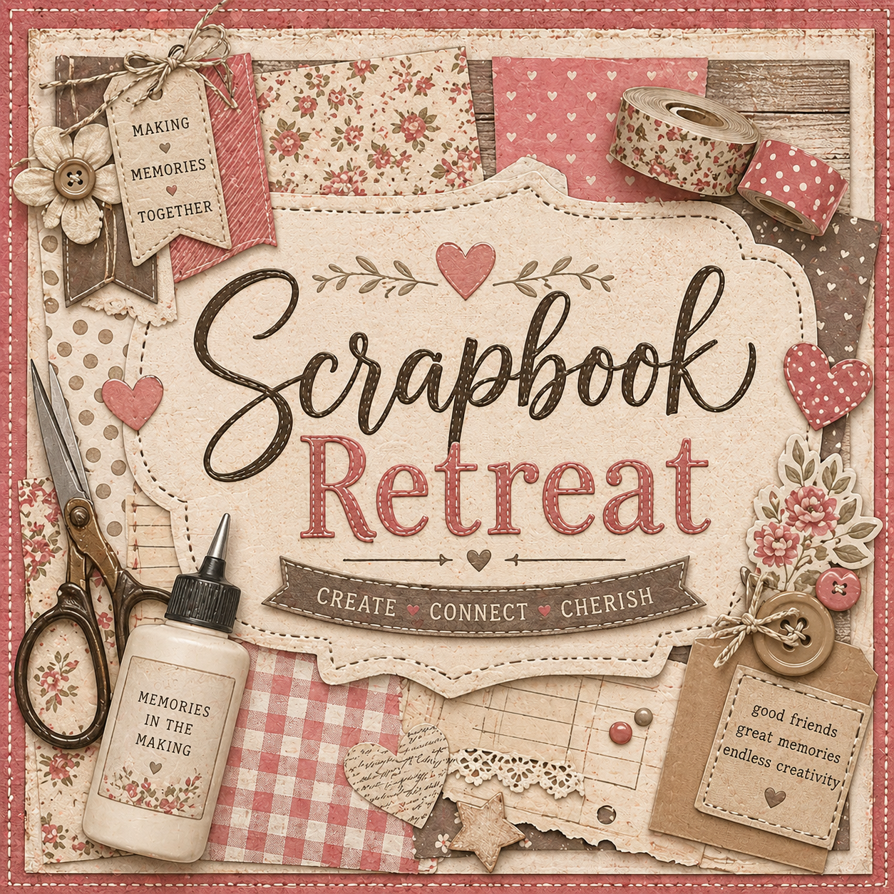 Scrapbook retreat weekends at Fountain City Creative Retreat near Kansas City featuring dedicated creative workspace, comfortable accommodations, and inspiring group experiences designed for scrapbookers and memory-keepers.