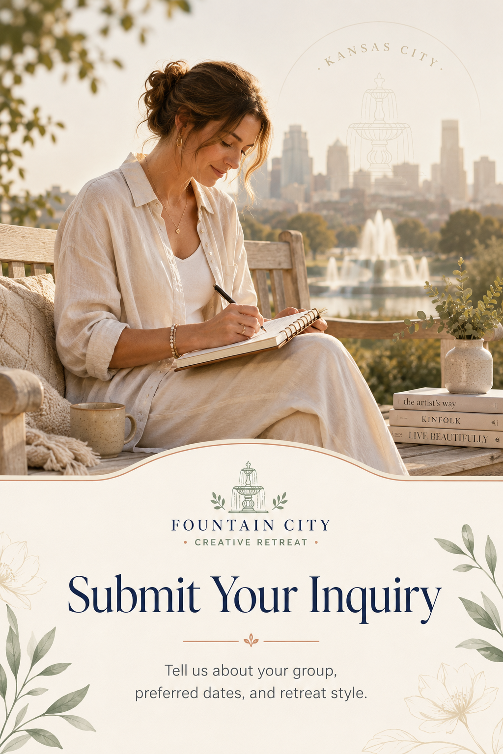 Submit your inquiry with Fountain City Creative Retreat near Kansas City and tell us about your group, preferred dates, and creative retreat plans for scrapbook, quilting, and maker weekends.