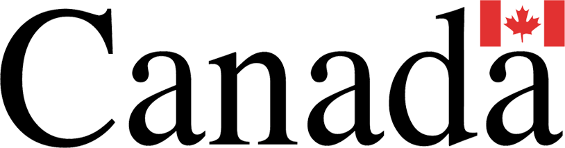 Large black text spelling 'Canada' with a small Canadian flag in the top right corner.