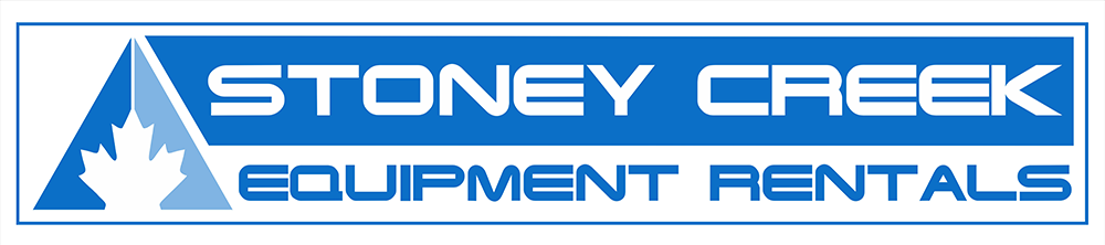 Logo for Stoney Creek Equipment Rentals featuring a stylized mountain and pine tree in blue and white.