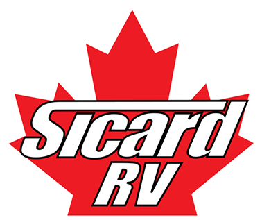Sicard RV logo with a red maple leaf background.