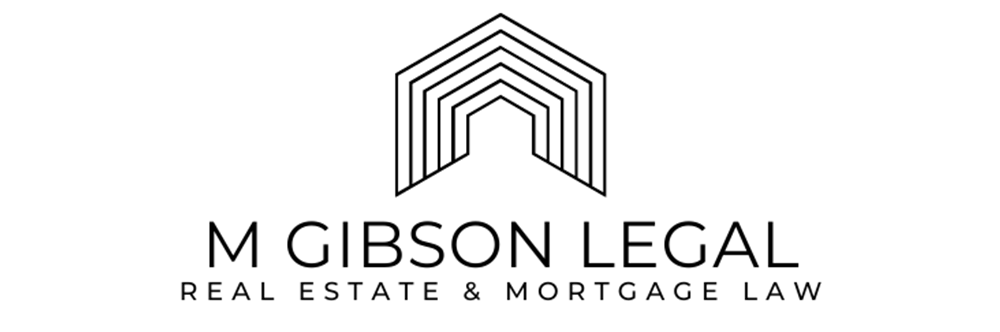 Logo for M Gibson Legal, real estate and mortgage law, with a geometric arch design above the text.