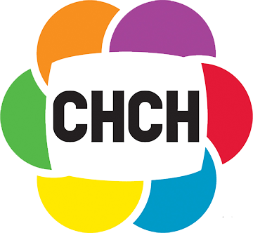 Colorful circular shapes surrounding the text 'CHCH' in bold black letters.