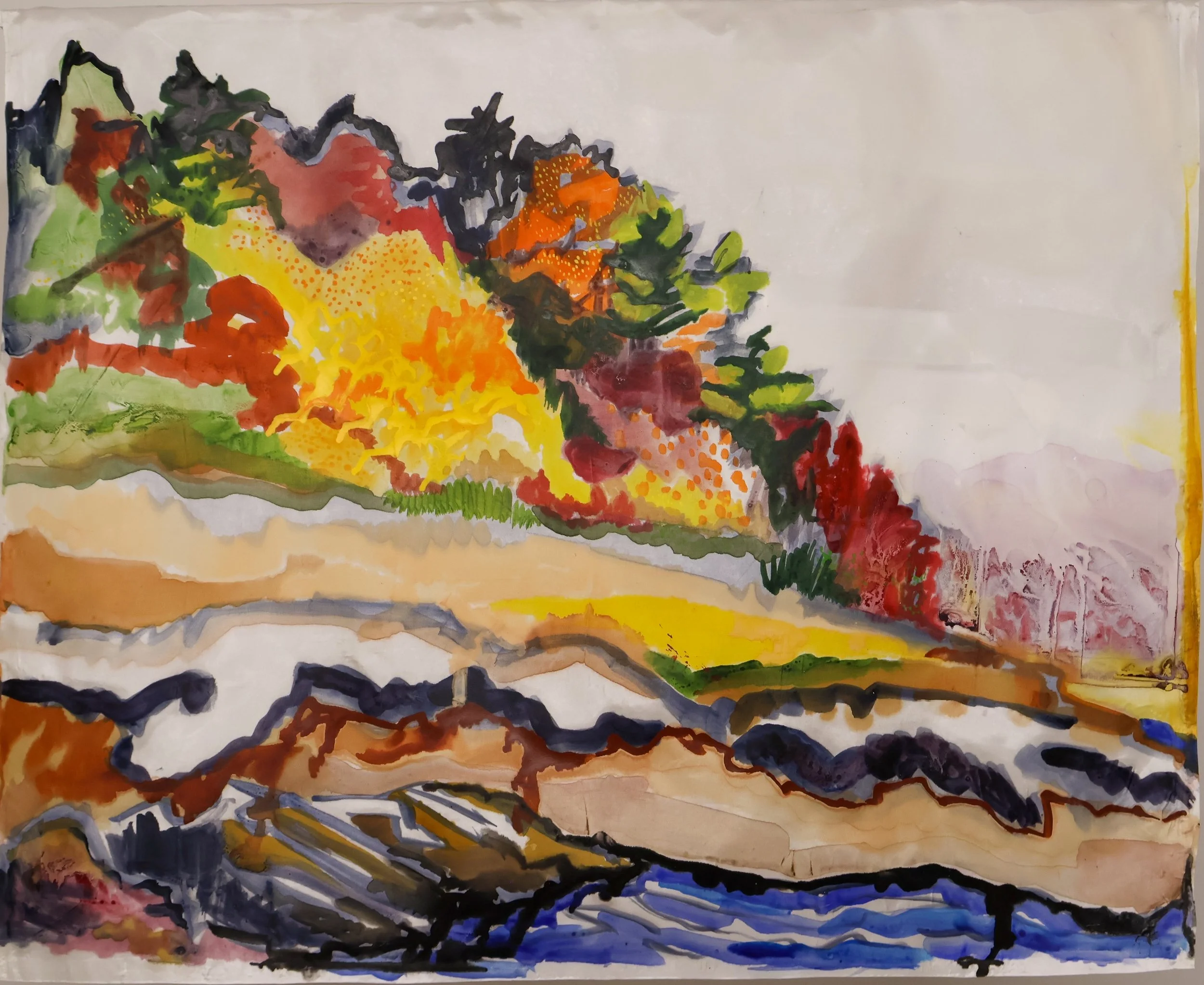 Kennebunk River, Early November Wind, 2025
Acrylic and river water on silk.
25 x 30 inches