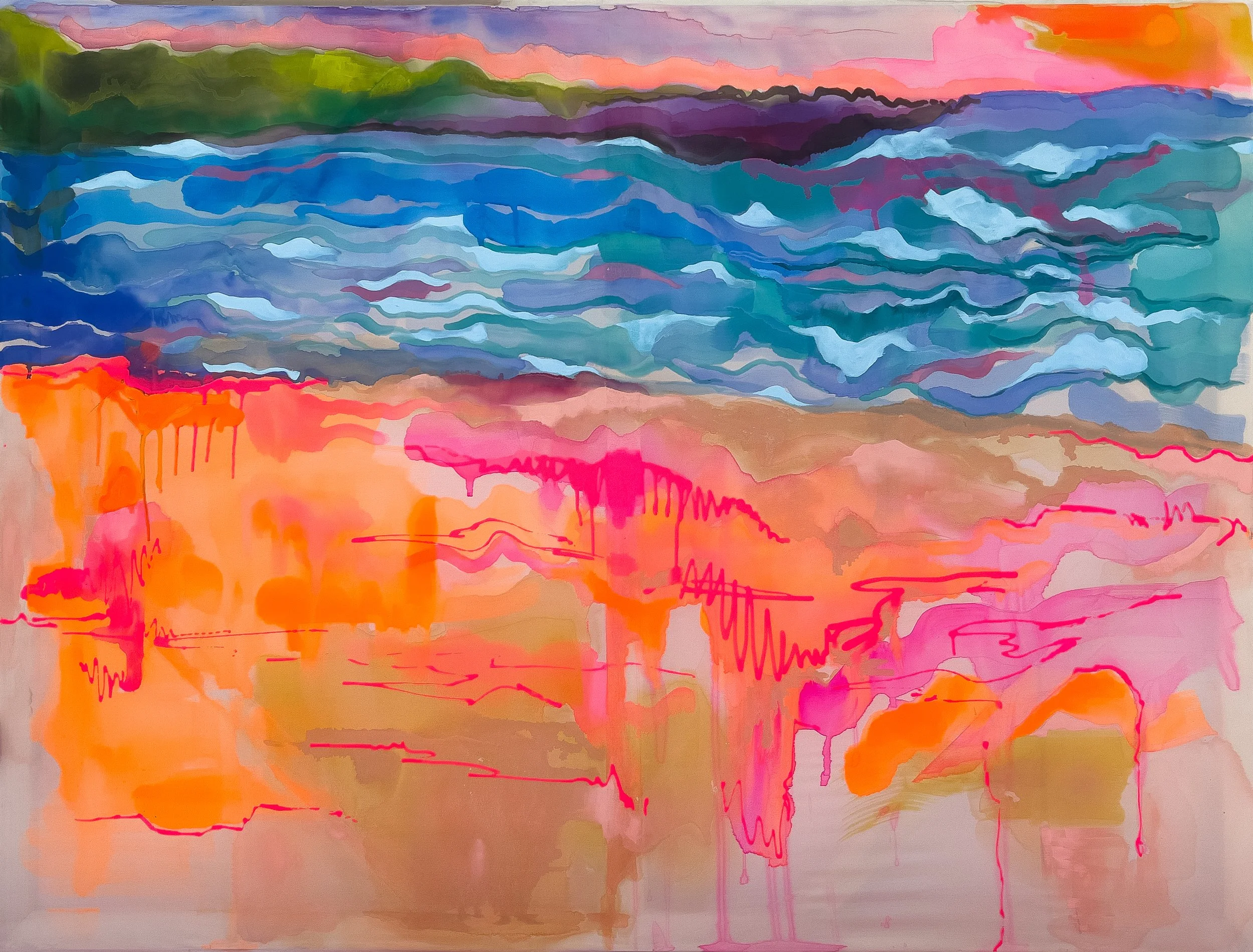 Sunset at Gooch’s Beach ME, 2025
Acrylic on silk.
30 x 40 inches
