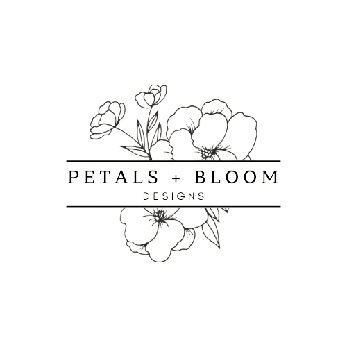 Logo for Petals & Bloom with illustrated flowers and the company name.