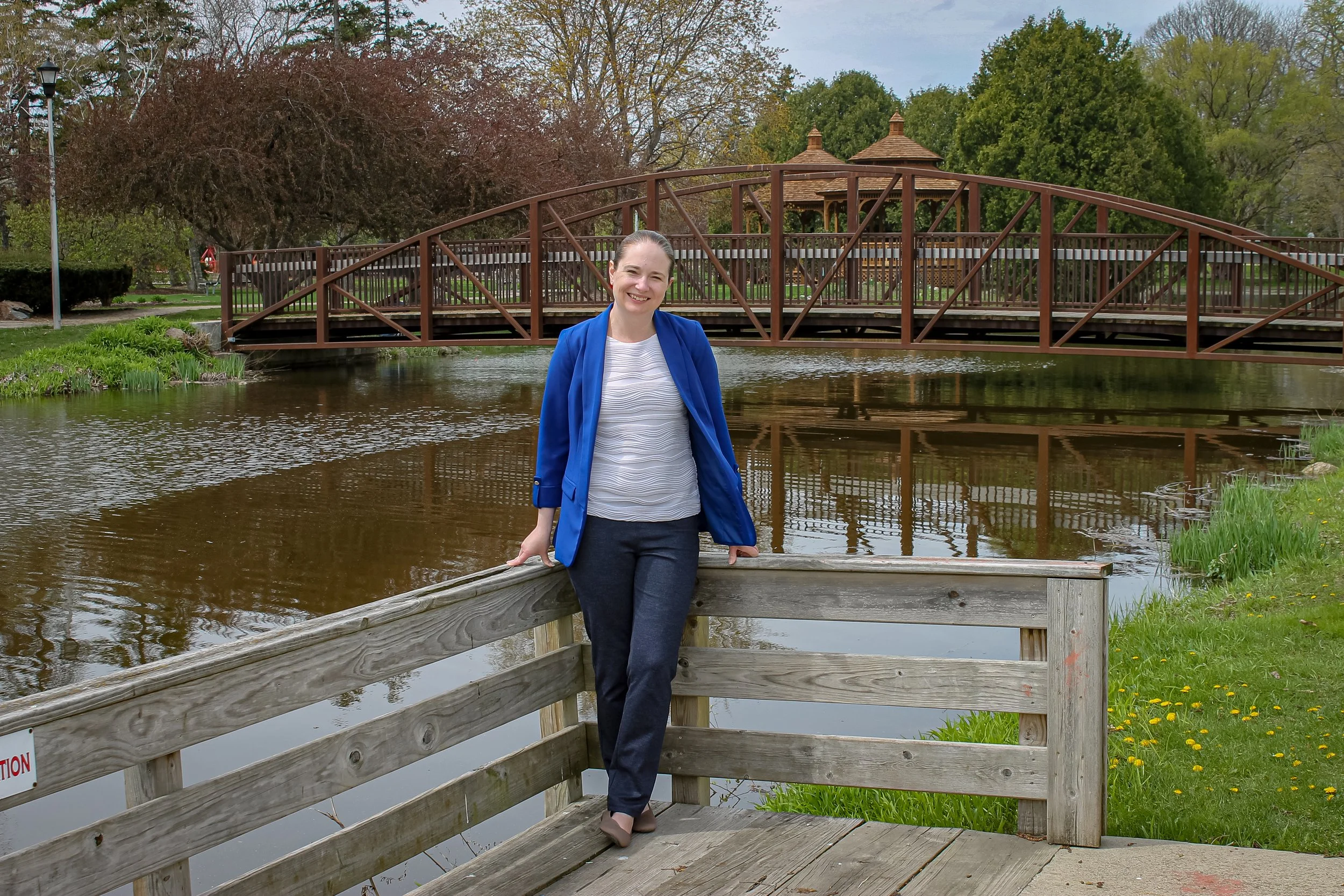 Tiffany Brault on a fishing pier at Lakeside Park