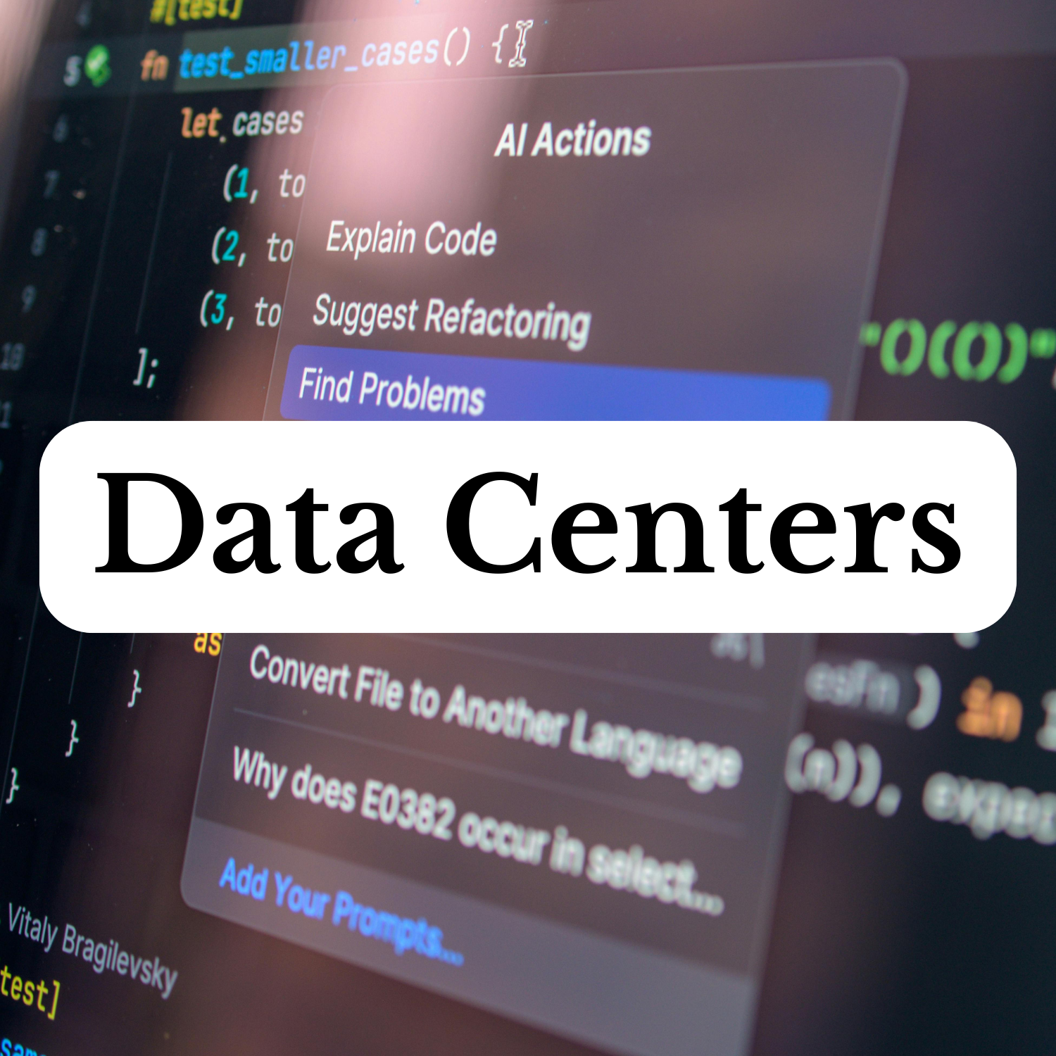 Computer program prompts in background with "Data Center" text
