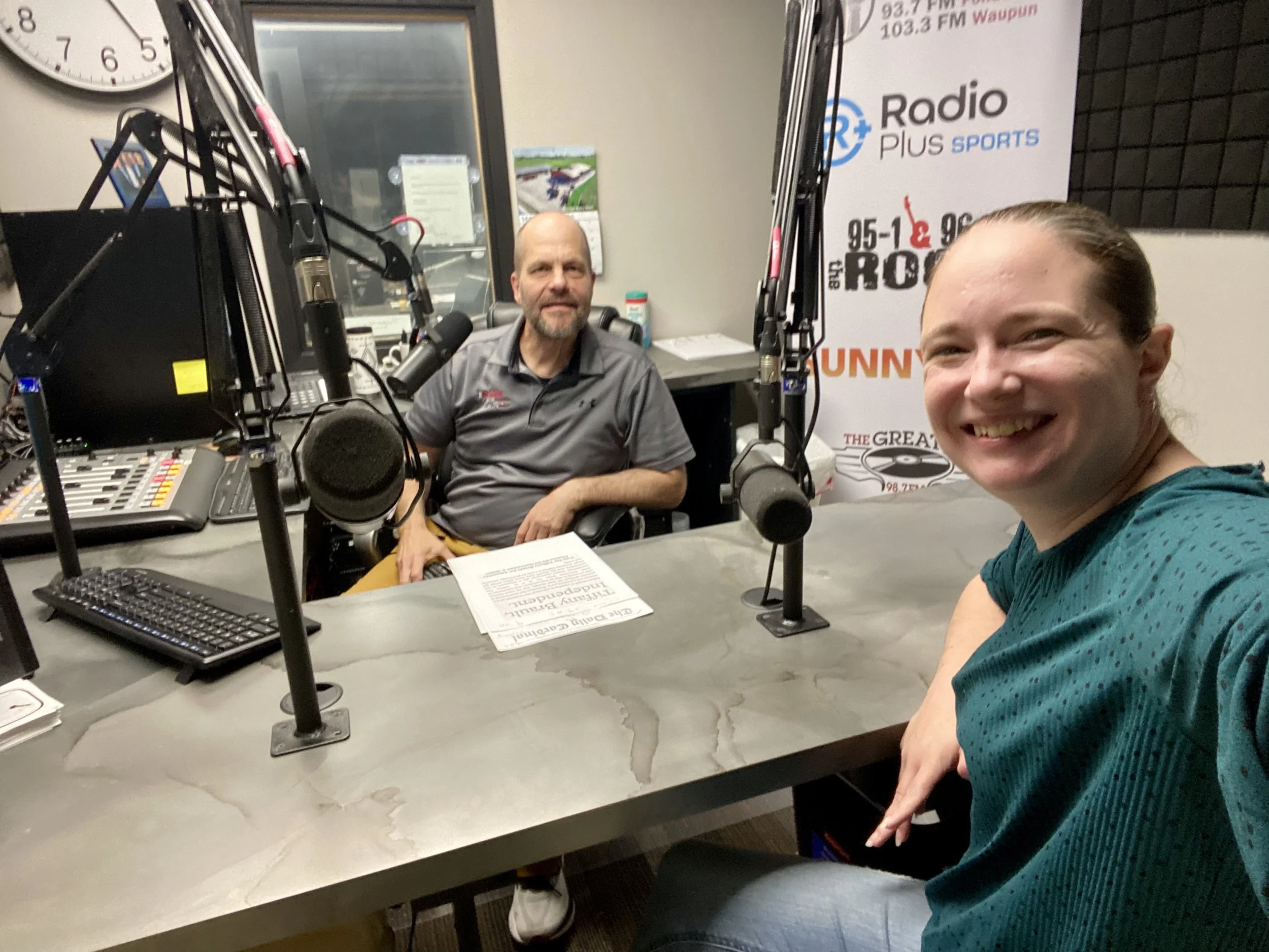 Tiffany Brault being interviewed by Greg Stensland at Radio Plus