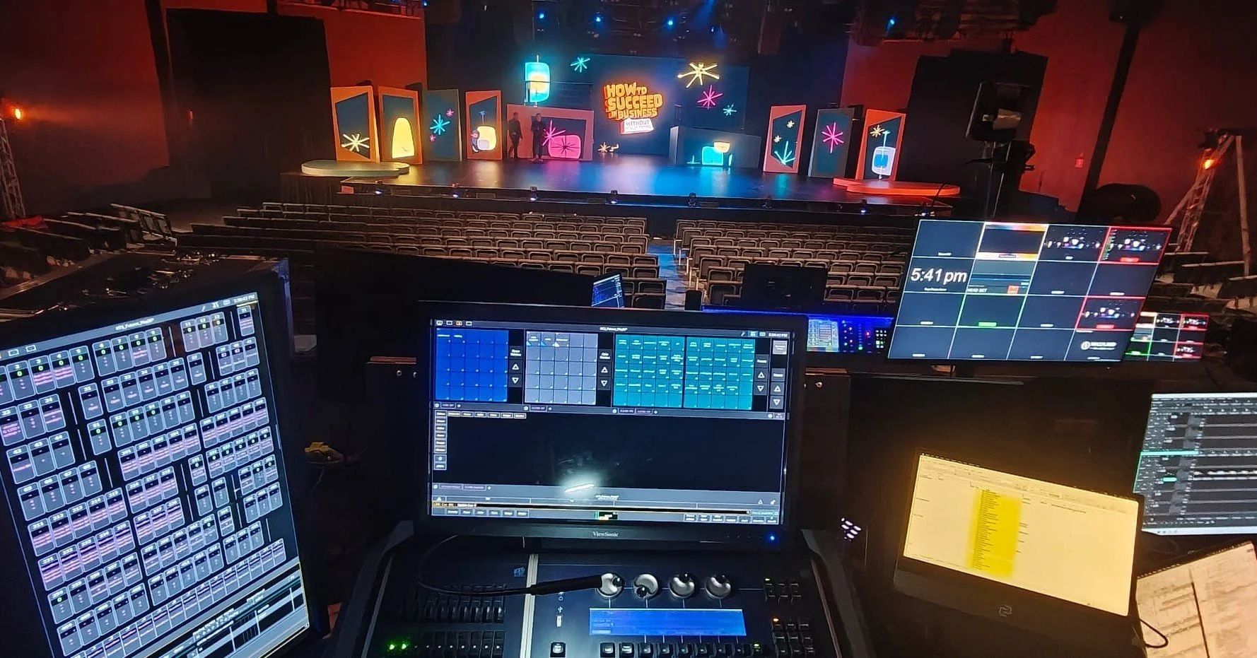 Climbing the corporate ladder one cue at a time 🧳 with Pulteney Grammar School's How to Succeed in Business.
Big moments on stage, even more going on behind it.

Toi Toi Toi to our crew on the ground for Opening night tonight with Taia on radios, Ja