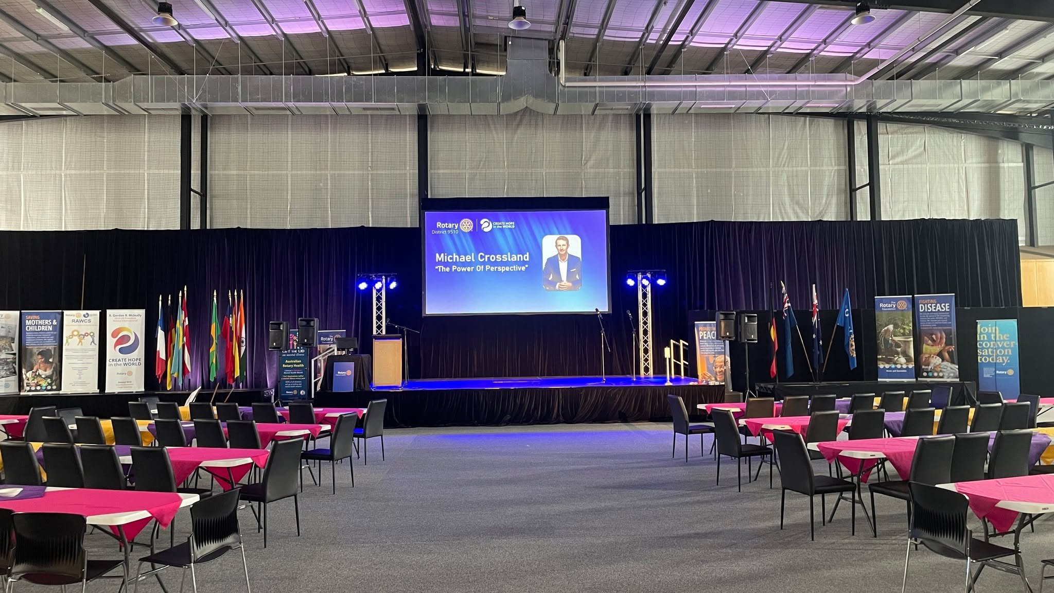 This past weekend a team headed up to Loxton to set up stage, drapes, lights and projection for the Rotary District Conference. 

A big shoutout to everyone involved for their incredible efforts in transforming The Precinct, Loxton into a visually pl