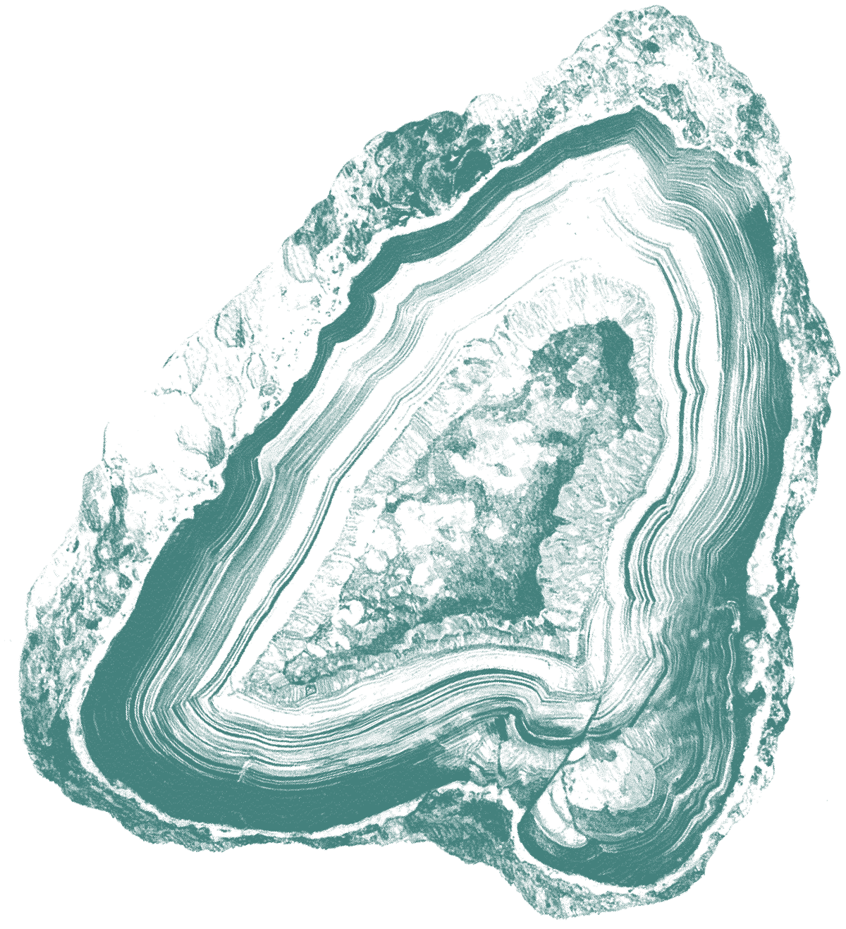 An illustrated drawing of a crystal geode with lots of striations that look like a topographical map