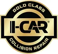 Gold-colored I-CAR logo with text 'Gold Class Collision Repair' around it