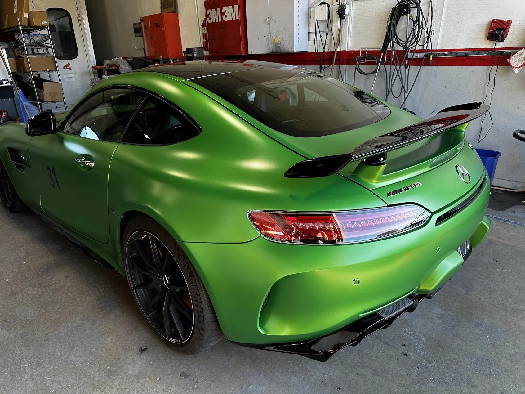 Perfect matte clear coat finish with green hell mango color match on the AMG GTR