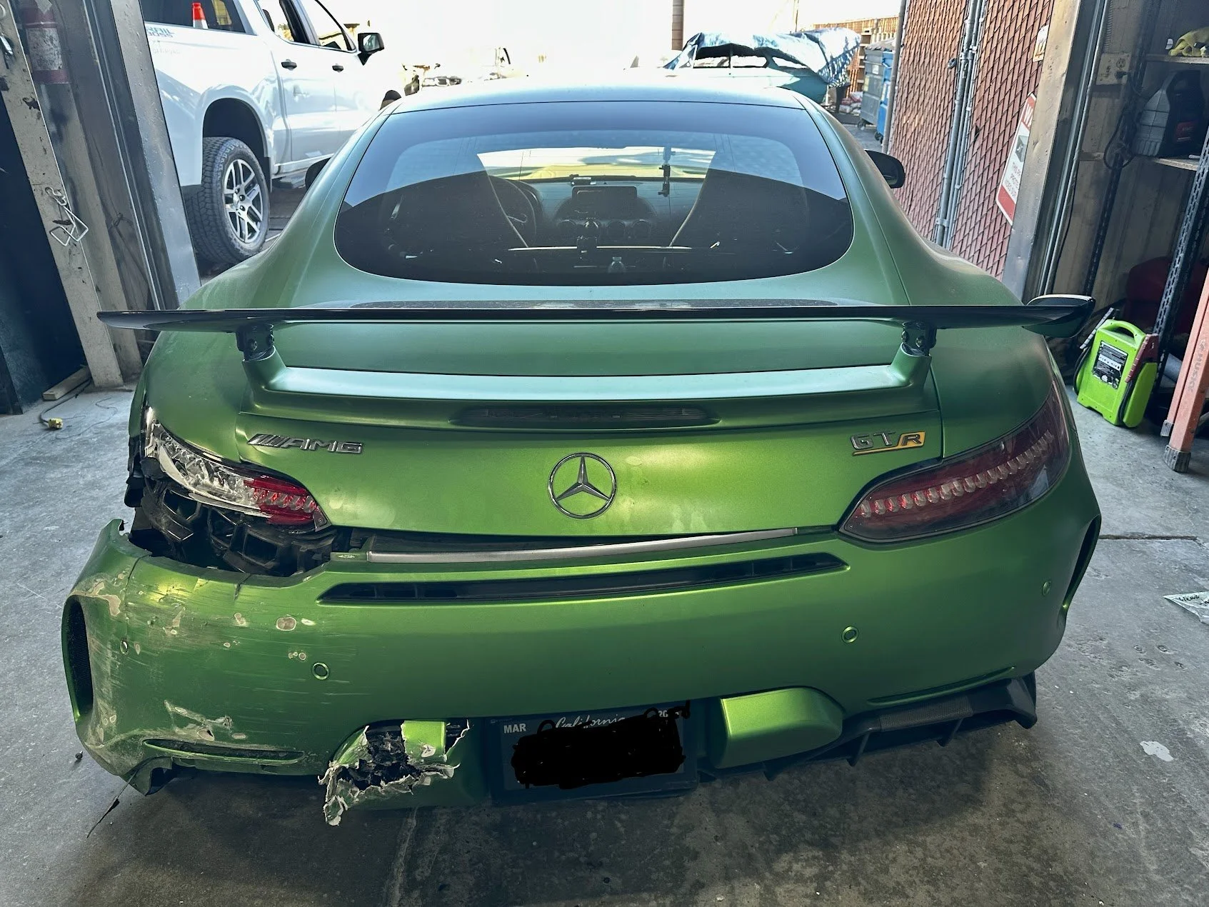 Severe rear end damage on Mercedes AMG GTR