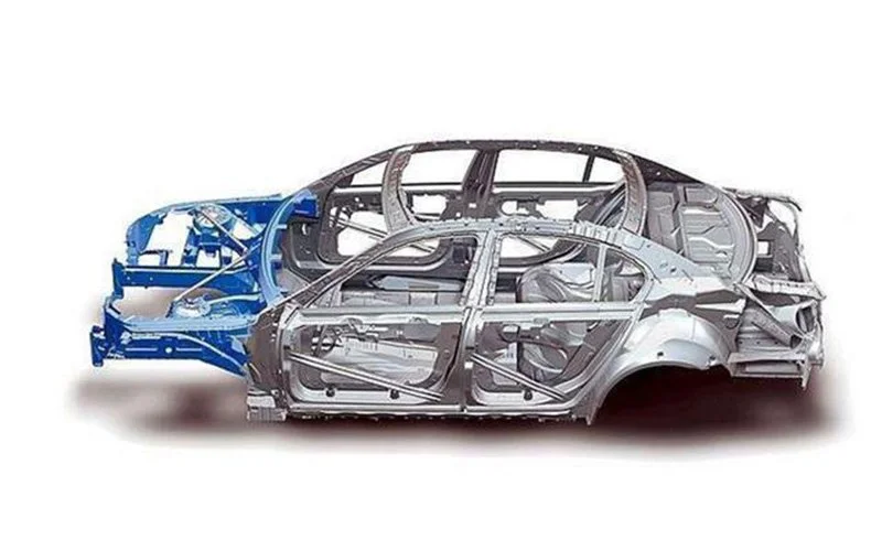 A transparent car frame showing the internal structure and design of a car.