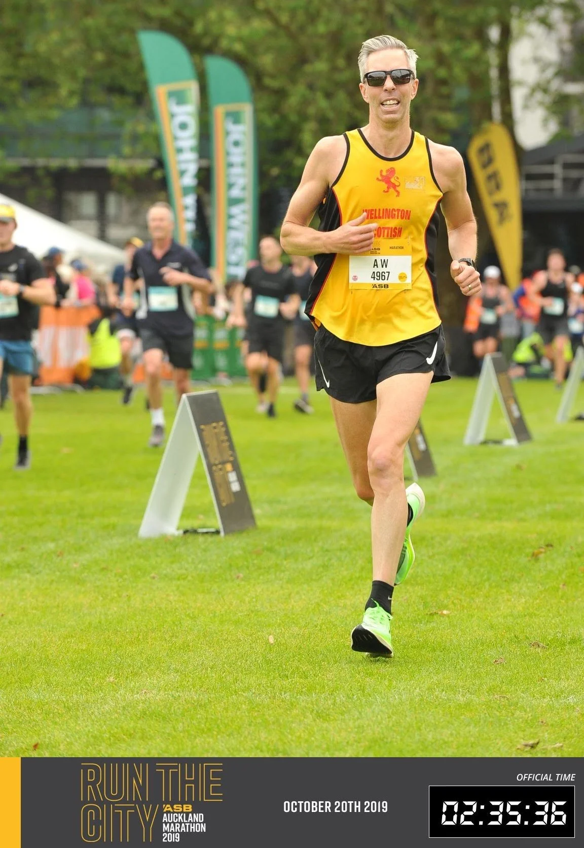 Andrew Wharton finishing the 2019 Auckland Marathon in an official time of 2:35:36