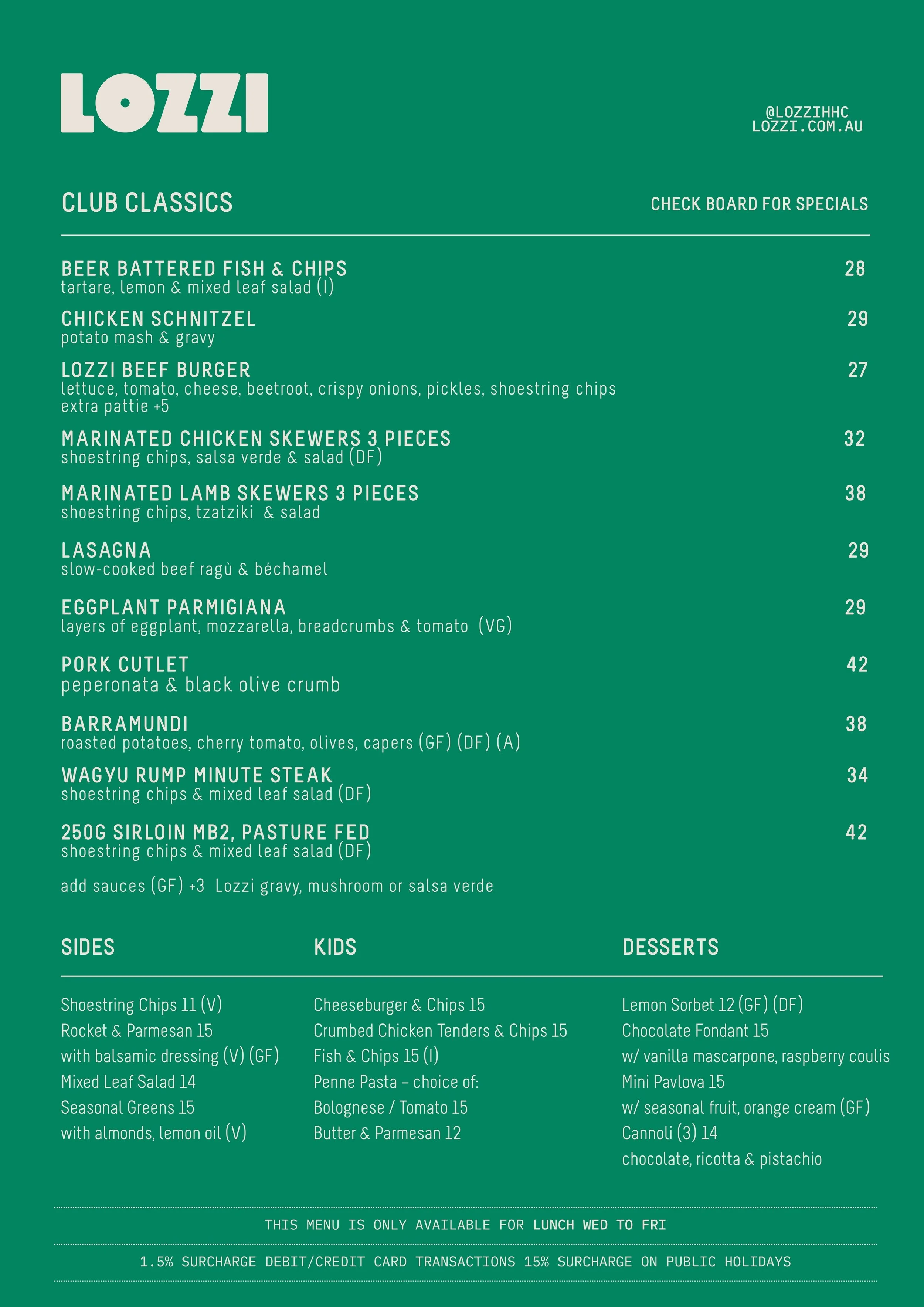 PLEASE KINDLY NOTE THIS MENU ONLY AVAILABLE LUNCH WED - FRI