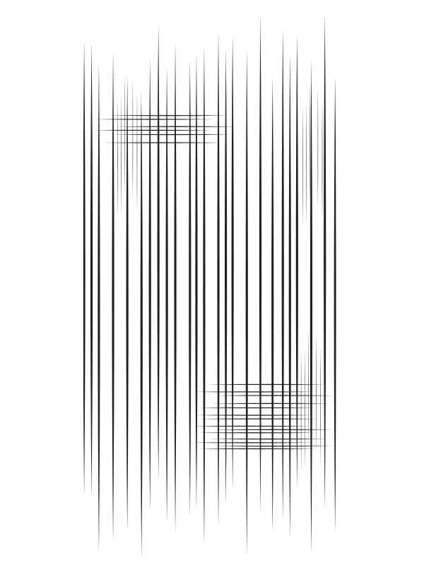 Geometric drawing of an outline square with sections divided by vertical, horizontal, and circle lines.