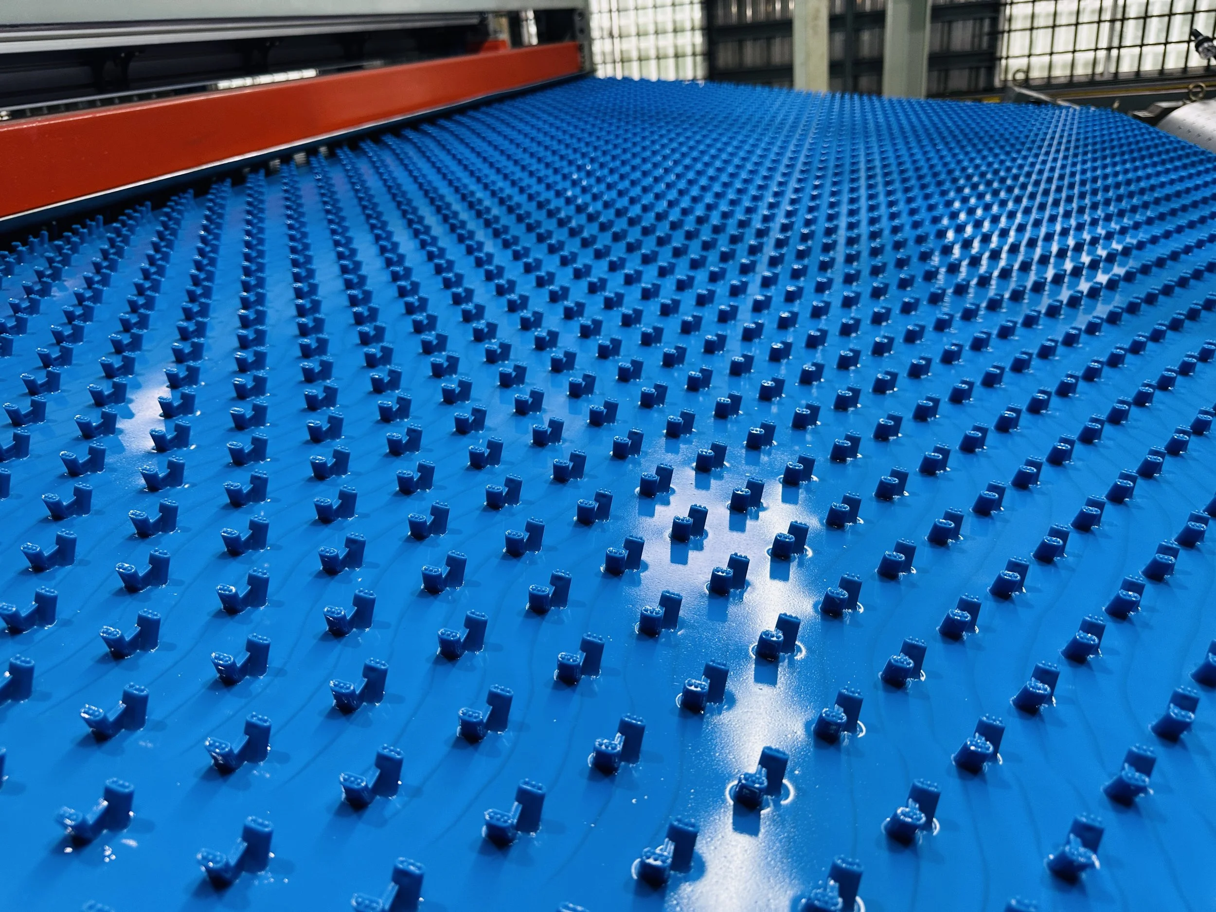 Blue HDPE anchor knob sheet on the production line