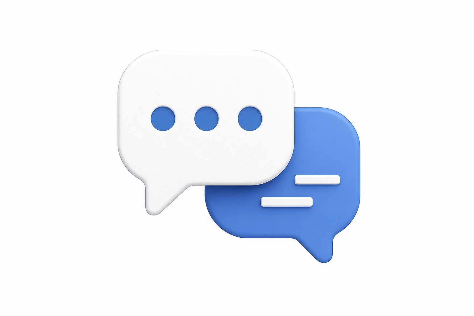 Illustration of two speech bubbles, one white and one blue, overlapping on a white background.