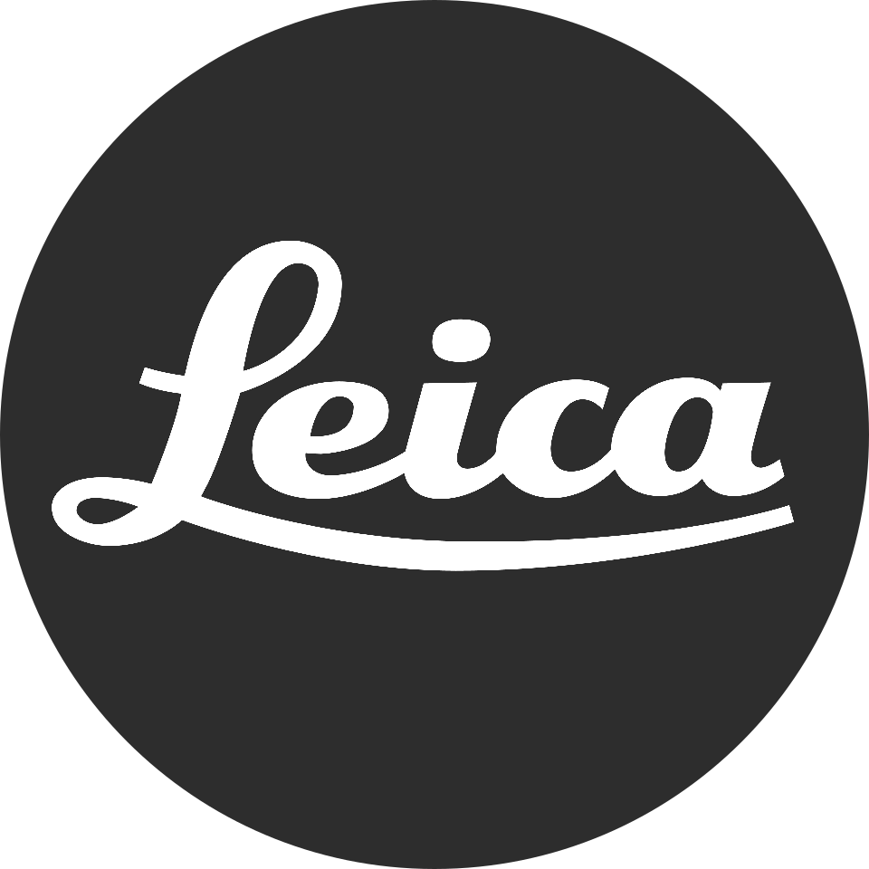 Leica logo in black and white on a black background.