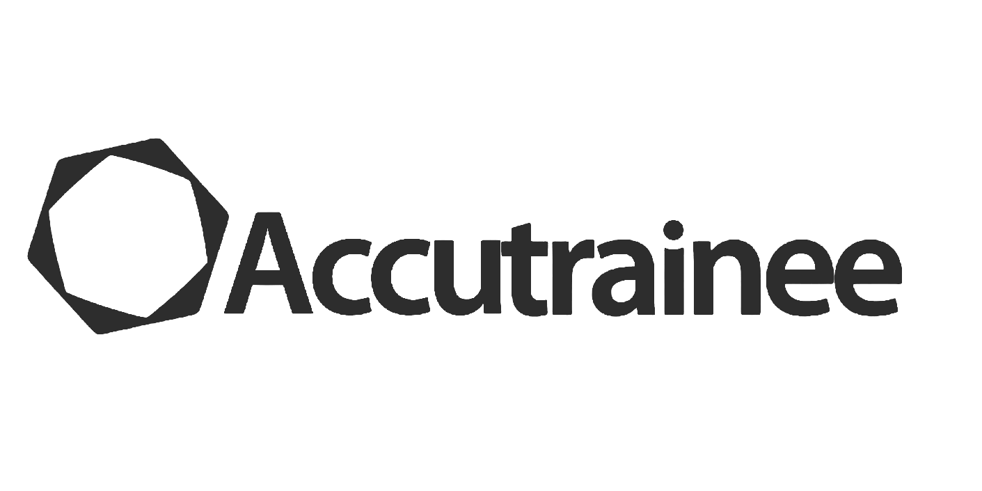 Black-and-gray logo with a hexagon to the left of the word 'Accutrainee' in bold letters.