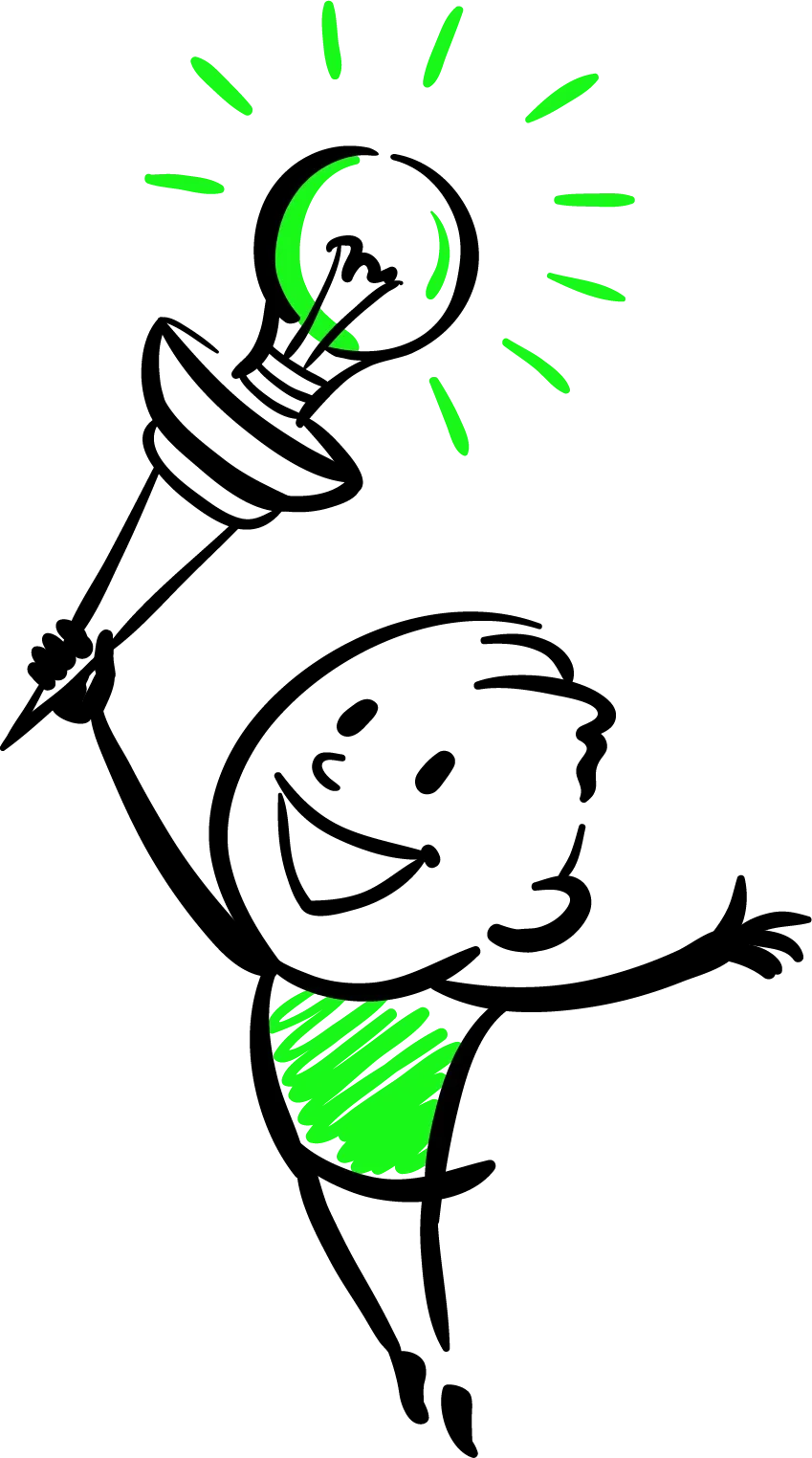 Zeichnung einer Glühbirne mit grün hervorgehobenen Lichtstrahlen und Elementen, die auf Energie oder Innovation hinweisen.