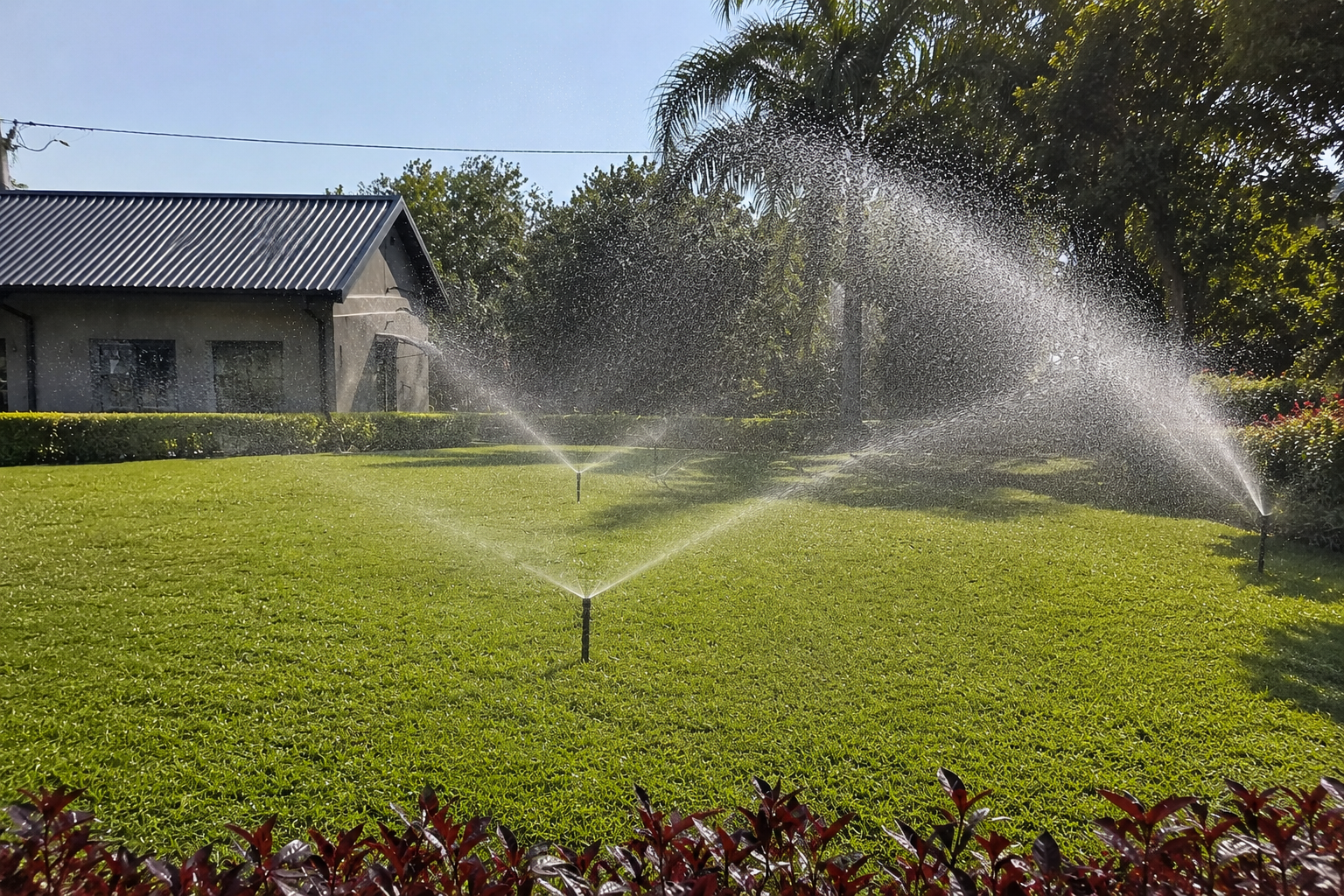 A well maintained lawn being irrigated with waste water that was pocessed by our Waste Water Treatment Plant