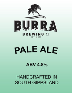 Burra Brewing Co Pale Ale label with a tree logo, ABV 4.8%, handcrafted in South Gippsland, EST 2017.