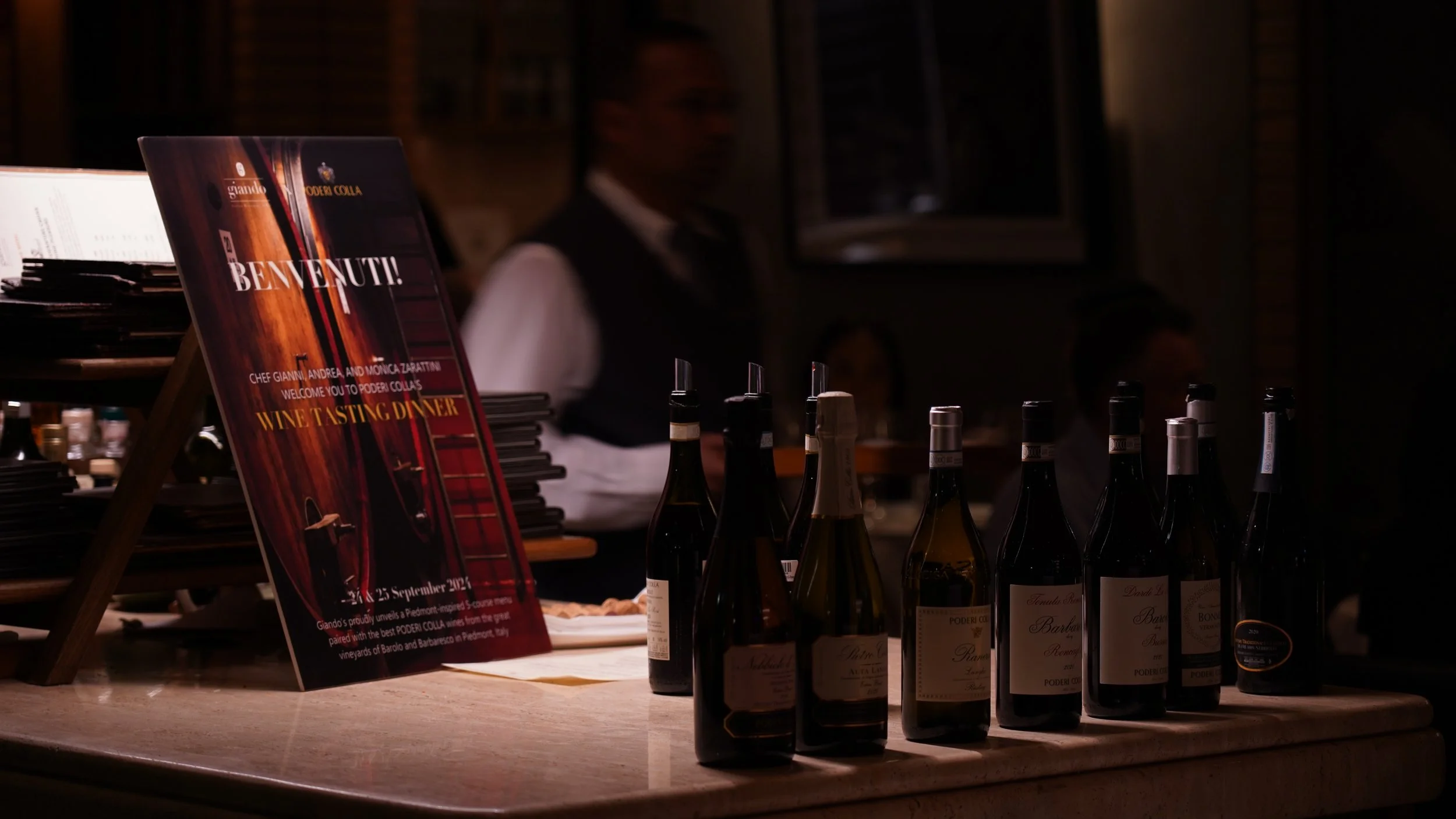 Italian wine tasting event display at Giando.