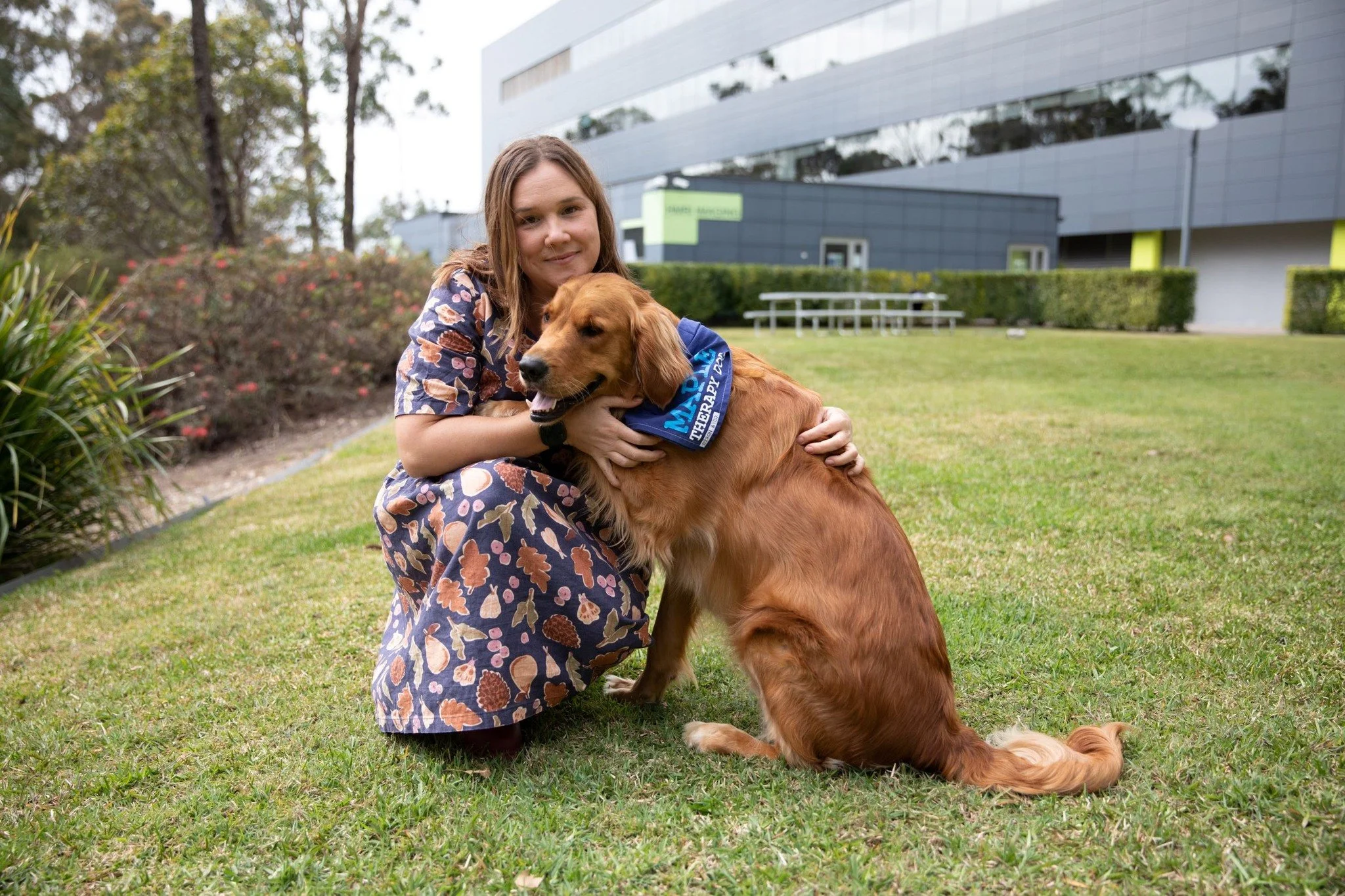 Dr Caroline Faucher and Maple, the therapy dog
