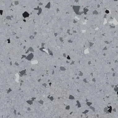 Close-up of a speckled gray, black, and white terrazzo flooring surface.
