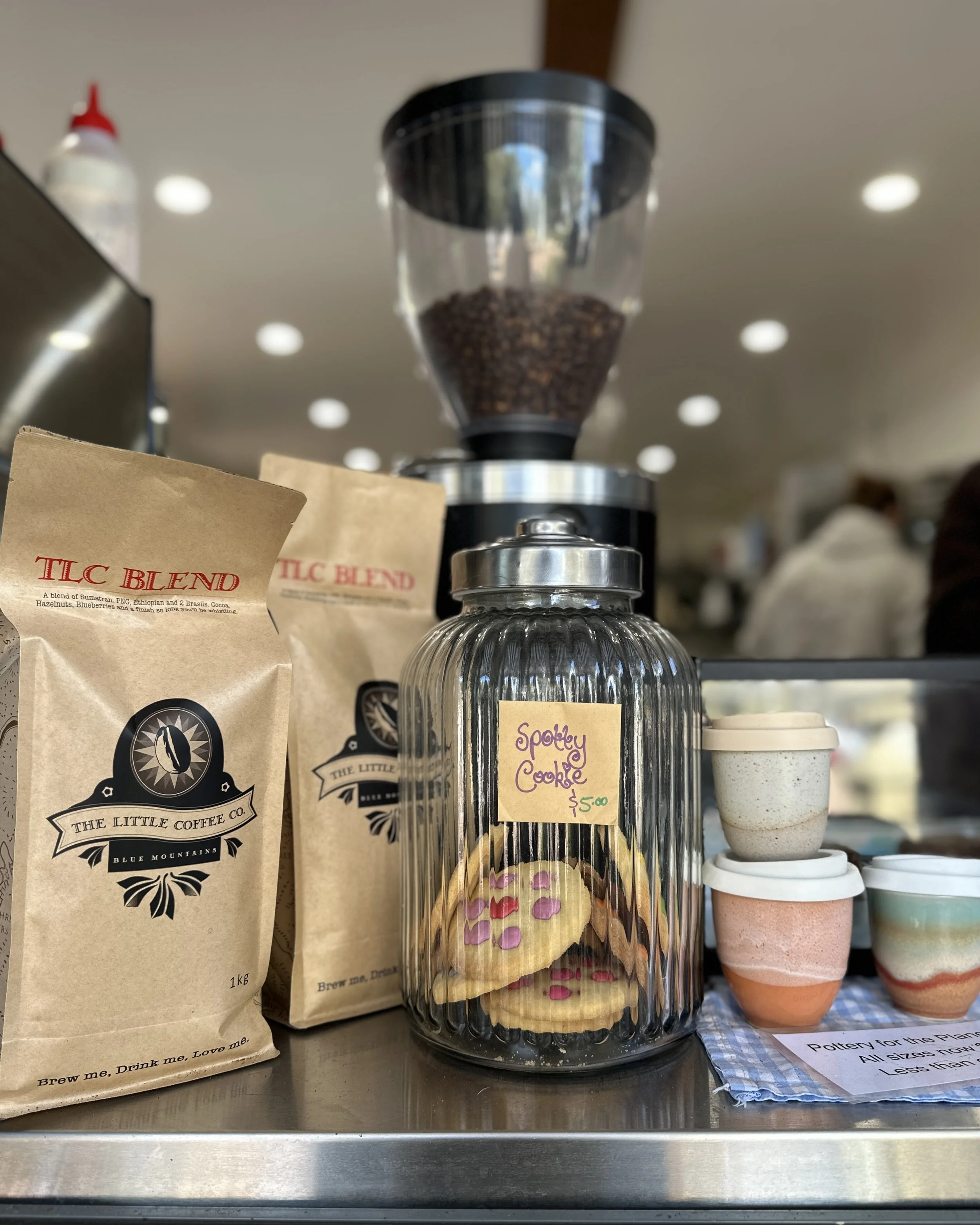 Coffee cups and biscuits at River Cafe, Bathurst