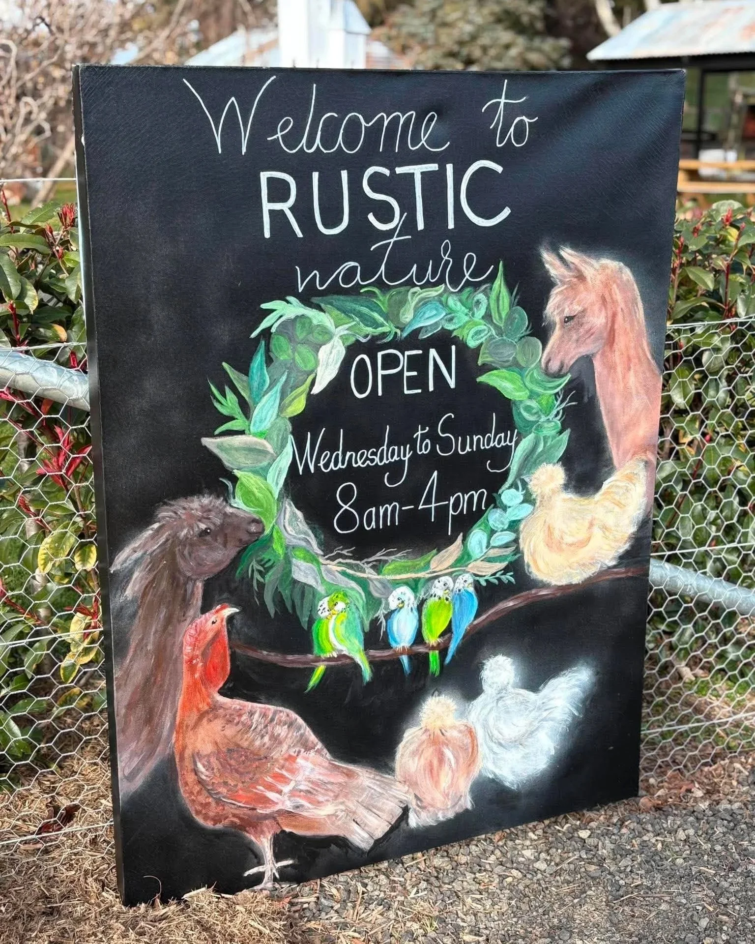 Opening sign at Rustic Nature Cafe, Neville