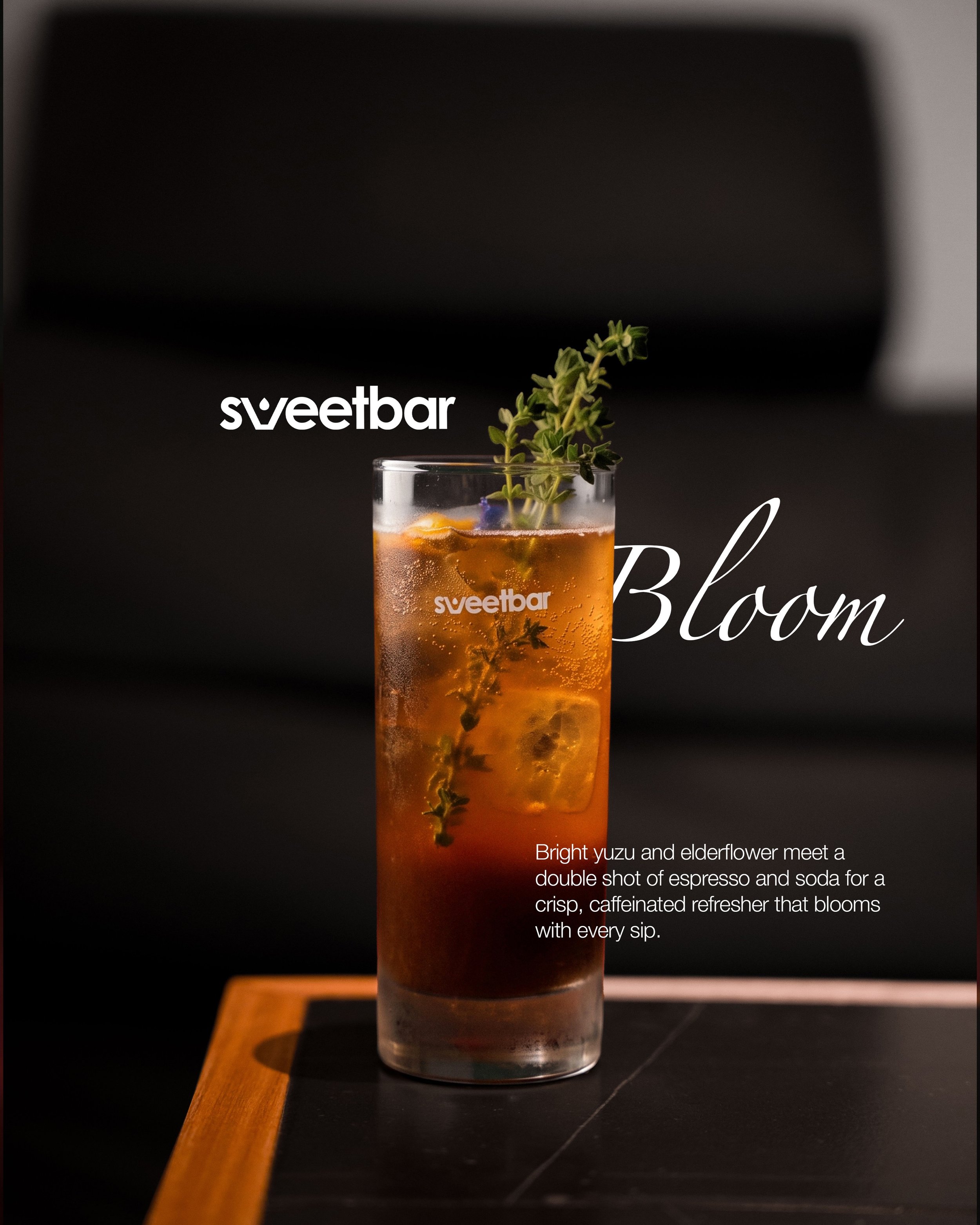 For those who enjoy coffee, but are open to taking it somewhere different.

Sweetbar Bloom brings together yuzu, elderflower, a double shot of espresso and soda&mdash;iced, bright and quietly unexpected. Caffeinated enough to keep you going. Refreshi