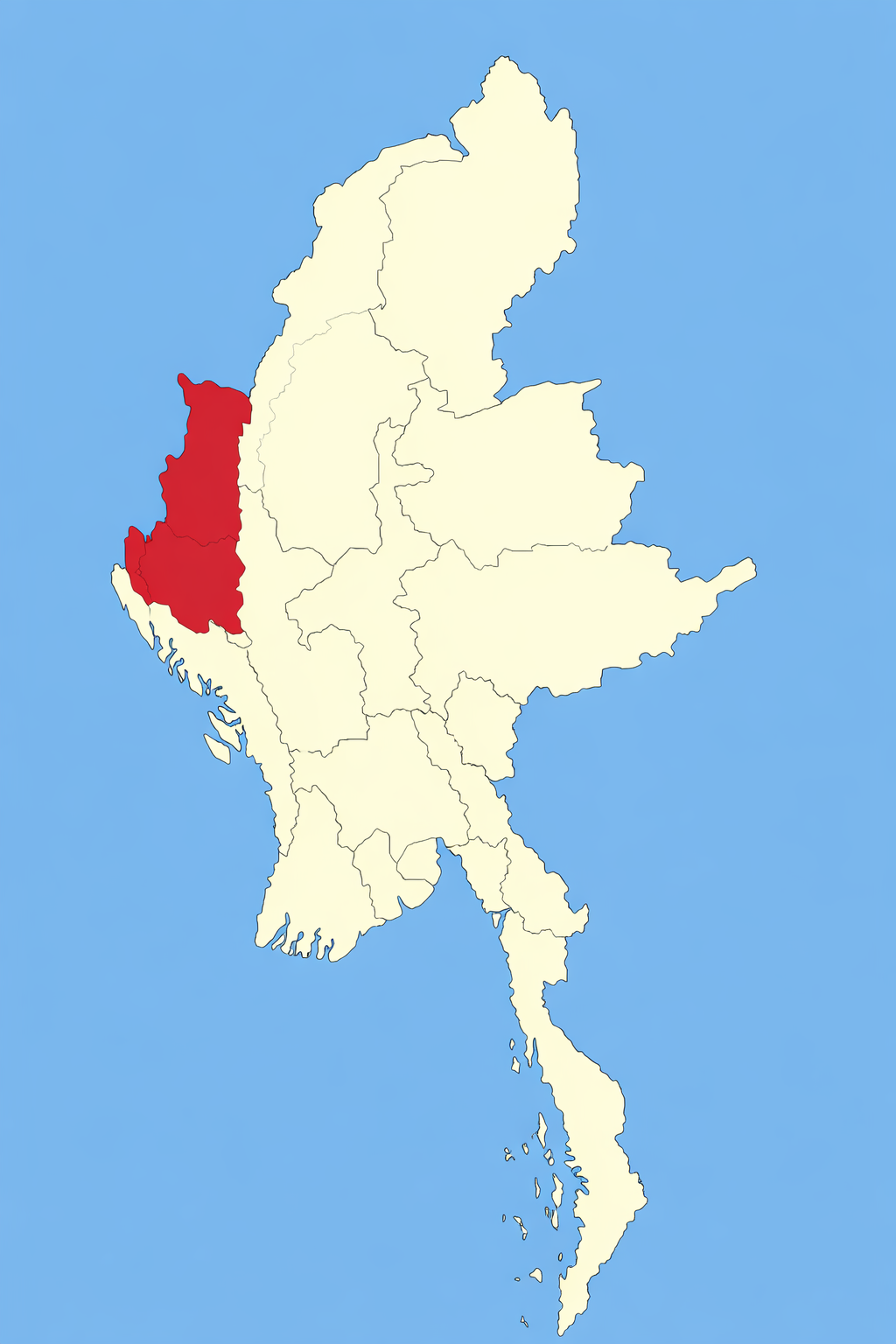 Map of Thailand with the western region highlighted in red.